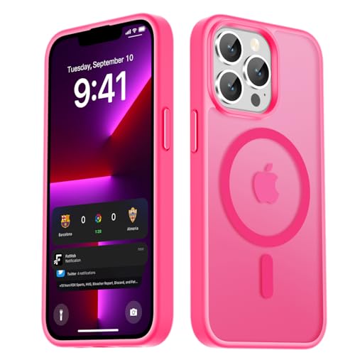 LATVIN for iPhone 13 Pro Max Case, Magnetic Phone Cover, Compatible with MagSafe, Military Grade Protection, Translucent Matte Frosted Back, Hot Pink