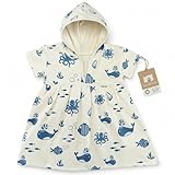 Windelbär Baby Badeponcho 100% Bio-Baumwolle – Kapuzenhandtuch Bademantel Badetuch mit Ärmeln – GOTS & OEKO-TEX – Fische & Wale Blau – Gr. 62/68