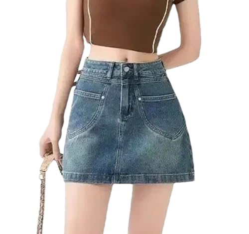 Women’S Trendy High Waist Slim A-Line Skirt Bodycon Style Fashionable Distressed Denim Mini Skirt 1 XXL