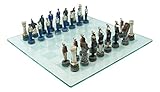 Ebros Patriotic American Military Branches US Air Force VS Marine Corps Chess Pieces with Clear Frosted Checkered Glass Board Set Fun Gaming Educational Game