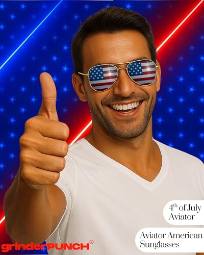 grinderPUNCH 4 PACK Mens Bulk USA American Flag Aviator Sunglasses3