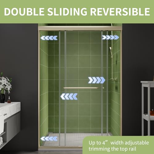 Comfystyle 44-48 in.W x70 in.H Semi-Frameless Sliding Shower Door,Sliding Shower Door with 1/4" (6mm) Clear SGCC Tempered Glass,Brushed Nickel Finish,Shower Doors can be Installed Left and Right