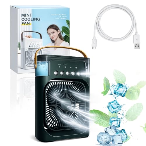 Image of MIKANIX Mini Small Cooler Fan for Kitchen, Home & Office Desk, Table with USB Cable Cord, 3 Wind Speed Mode with Cooling Water Misting, Green
