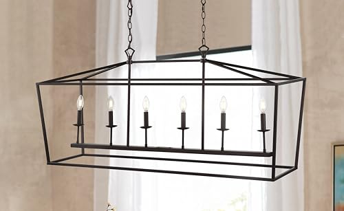 Image of JONATHAN Y Pagoda 6-Light Pendant 49 inch Cage, Oil Rubbed Bronze