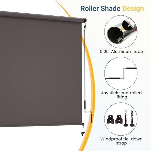 Outdoor Roller Shade, 420GSM New Material Patio Shade with 95% UV Protection, Cordless Aluminum Waterproof Blinds with Crank Handle, Sun Shades Outdoor Patio with Privacy Protection, 10'W X 8'H Brown by Wisteria Lane - Used condition - Image 4