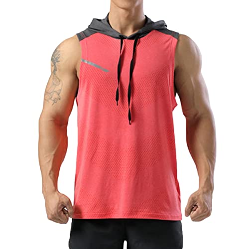 Image of Mens Sleeveless Workout Hoodie Shirts Cut Off Hooded Athletic Gym Tank Tops for Men T55N