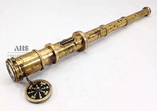 Antique Brass Pirate Telescope Camping Accessories Telescope for Adults Marine Sailor\'s Spyglass, 17 inch Brass Made w High Resolution Magnification w Brown Leather Case Nautical Gift