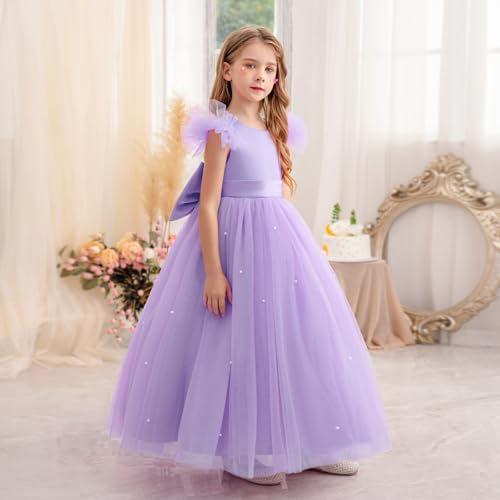 Flower Girl Dress V-Back Ruffle Sleeve Satin Tulle Wedding Guest Party Birthday Dresses Kids Pageant Communion Gown3