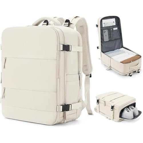 Mochila de Viagem Expansivel Masculina Feminina Mochila Para Notebook Executiva Impermeável Reforçada Para Trabalho Escola Viagens Mochila de Viagem Unissex Mala de Mão Mochila Para Trilha (BEGE)