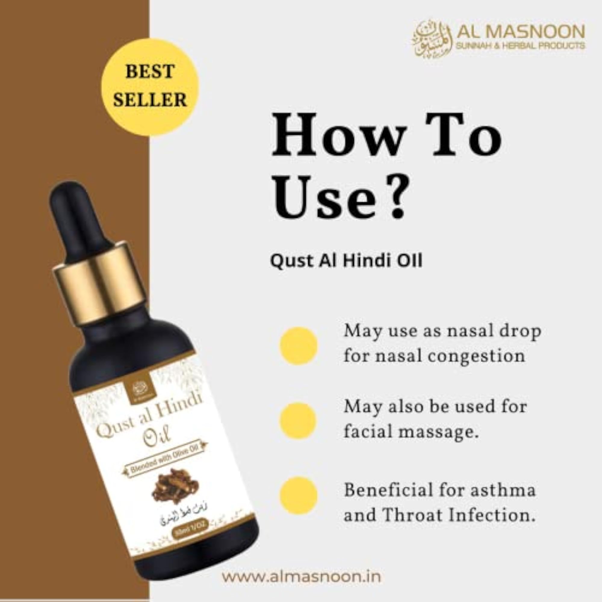 Qust Hindi Oil, 100% Natural Infused with Olive Oil