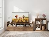 FATORRI Wood TV Stand with Drawers and 4 Cube Bookcase Set of 2, Bookshelf & Entertainment Center with Storage for Living Room, Bedroom, Walnut