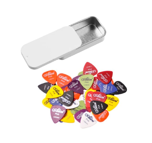 Case Porta Palhetas em Metal, 60 x 34 mm, Branco, com 10 Palhetas Sortidas de 0,96mm para Violão e Guitarra (Branco)