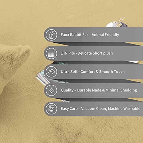 Image of Luxe Home Rabbit Fur Soild Bath Mat Super Soft, Anti-Slip, Washable, Rectangle, for Bathroom Door Mate, Bedroom Door Mats (Gold, 45x75 cm)