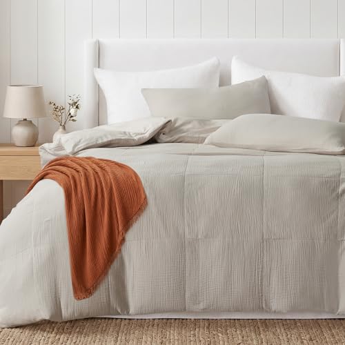 HYPREST Muslin Duvet Cover King Size Cloud-Gauze Cotton Duvet Cover Set Breathable & Lightweight Soft Textured Linen Like Bedding Set with Zipper & 8 Corner Ties (Linen King 104x90)