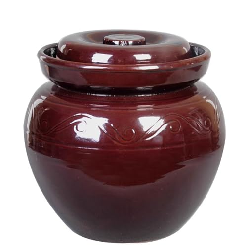 DECORN Tarro de Fermentación - Tarro de Fermentación de Cerámica con Tapa - Tarro de Encurtidos Tradicional Chino de Gres - Fermentador para Kimchi y Kombucha,5L