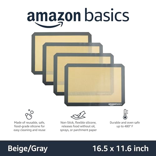 image for Amazon Basics Silicone, Non-Stick, Food Safe Baking Mat, Pack of 4, Be