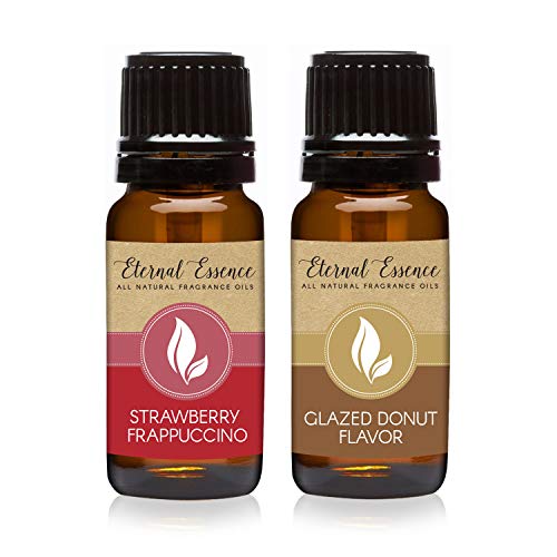Eternal Essence Oils 2 Pack 10ml All Natural Fragrance Oil - Strawberry Frapuccino & Glazed Donut - for Candle, Soap Making, Aromatherapy, Diffusers, Home Care, & Humidifiers