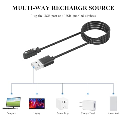 ZGCE Cargador Universal para Smartwatches, Fitness Trackers, 2 Pines Accesorios Smartwatch Cable Compatible con Dispositivos de 4mm Pines, 100cm - imagen 5