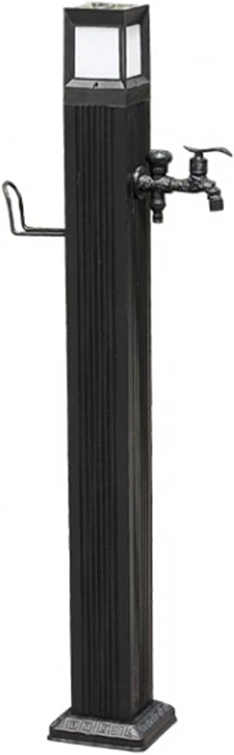 Floor Mounted Faucet Outdoor Water Pipe Vertical Fountain Irrigation Column,Solar LED Garden Water Fountain - 45in Stainless Steel Freestanding Outdoor Water Feature, Modern Square Design fo