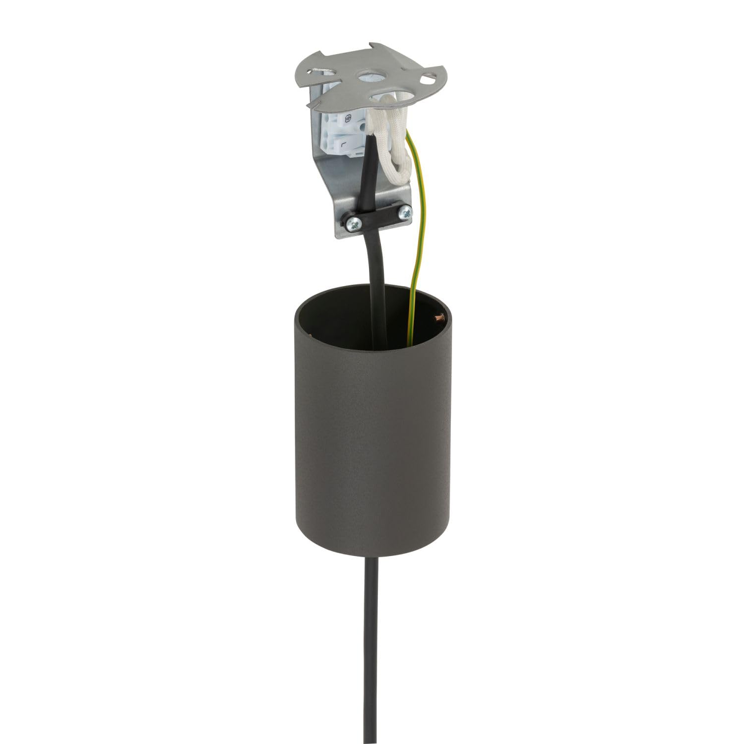 Licht-Erlebnisse Pendelleuchte Stahl Stoff Umbra Grau Modern Esstisch Wohnzimmer höhenverstellbar E27 wohnlich L:50 cm Esszimmer Hängelampe Stoffschirm