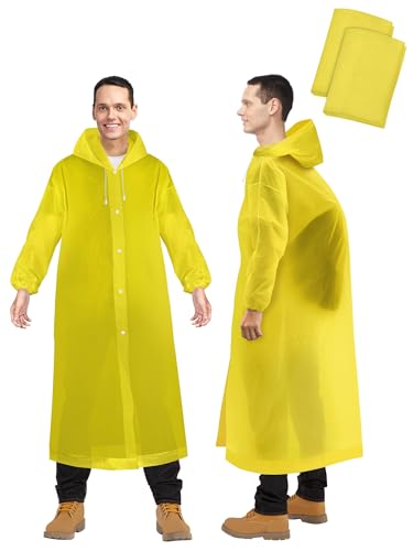 ioutdoor Regenponcho 2 Stück, Wasserdicht Regenmantel, Wiederverwendbar EVA Regenjacke, mit Kapuze Wasserdicht Atmungsaktiv Regenbekleidung Tragbarer, für Wandern Camping, für Damen Herren (Gelb)