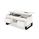 HOGAR24 ES - Sena - Mesa Centro Elevable Madera Maciza Natural, Combinado Color Blanco y Negro. Medidas: 100 cm x 50 cm x 47 cm.