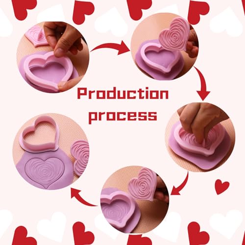 PTaizjjz Valentines Cookie Cutter,6 PCS Plastic Heart Cookie Cutters and Stamps,Valentines Heart Shaped Biscuit Cutter Set - Image 4