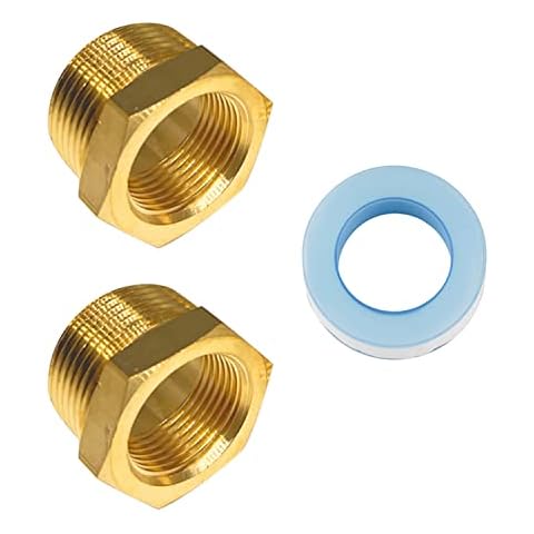 Hex Bushing Reducer 2 PCS, LIONMAX Brass Threaded Adapter Pipe Fittings, 3/4 Inch NPT Male X 1/2 Inch NPT Female, with Sealing Tape Cover