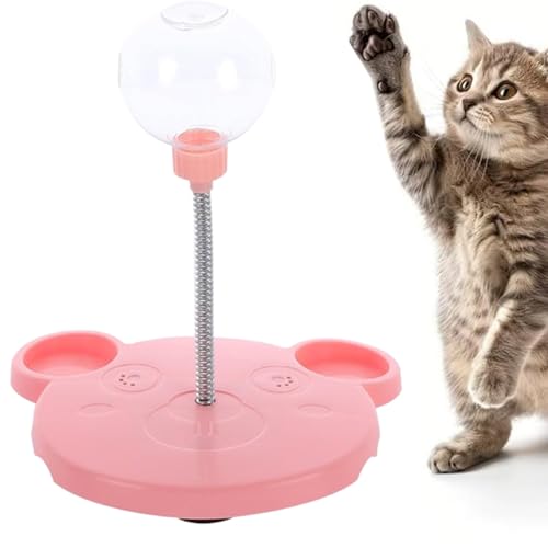 XUEZEK 猫 おもちゃ 一人遊び 新設計 餌漏れ ボール 知育玩具 給餌おもちゃ 早食い防止 留守番 おもちゃ ストレス解消 ねこ 運動不足解消 ネコ おもちゃ 吸盤式 安定吸着 簡単移動 猫 遊び道具 用品 猫のおもちゃ (ピンク,クマ)