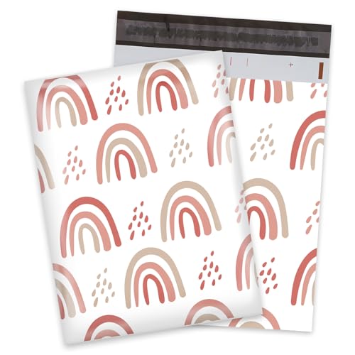 Whaline 100Pcs Boho Rainbow Poly Mailers 10 x 13 Inch Pink Polka Dot Packaging Bags Waterproof Self Seal Mailing Envelope Bags for Small Business Clothing Packing Moving Supplies
