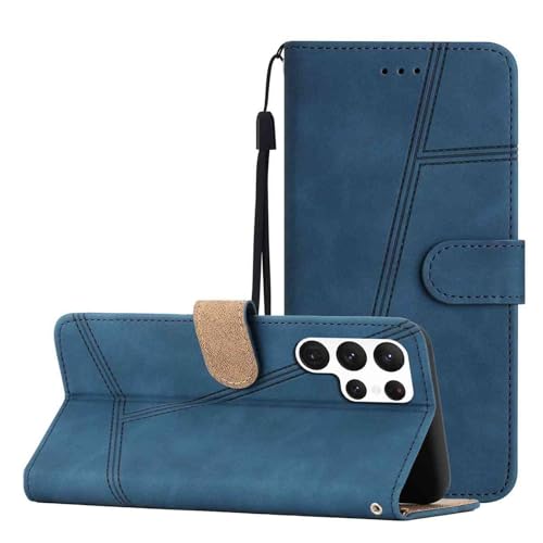 Étui portefeuille Samsung S21 Ultra bleu à motif avec clapet magnétique