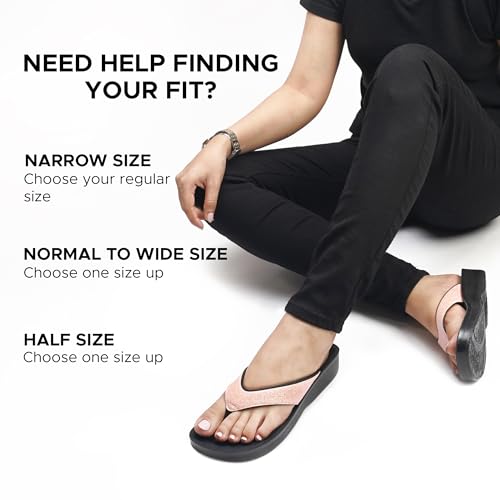 AEROTHOTIC Comfy Flip Flops for Women with Arch Support Orthotic Footbed Stylish Faux Leather Padded Straps with Soft Toe Post & Non-Slip Sole Slip On Casual Indoor and Outdoor Ladies Sandals (Crystal Rose Gold, Size 6) - Thumbnail 3