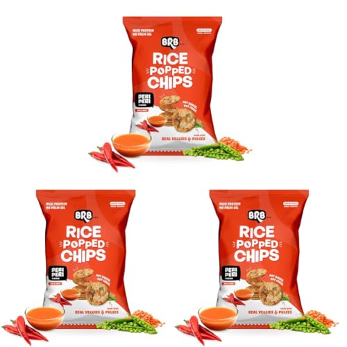 Image of BRB Rice Popped Chips | Peri Peri Flavour | Not Fried. Not Baked | High Protein | 50% Less Oil, No Palm Oil, Healthy Snack | 48g /54g Pack (weight may vary) (Pack of 3)