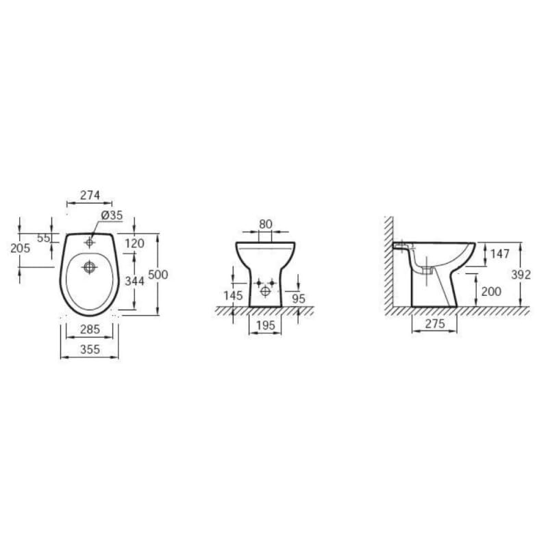 Jacob Delafon hunnique – pour bidet hunnique 50 x 35,5 cm avec fixation 1 poste blanc