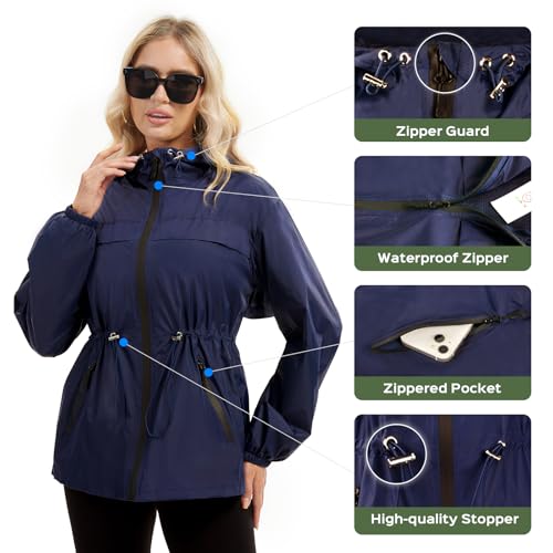 Cooling Lightweight Rain Jacket Women - 3D Vent Hooded Trench Coat, Waterproof Packable Windbreaker for Women/Men4