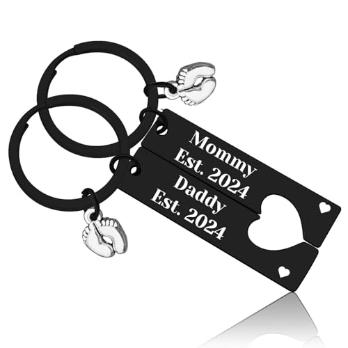 New Parents Gifts Mommy and Daddy Est 2024 Keyring Set Pregnancy Announcement Gifts for Dad Mum New Mom Gifts New Dad Gifts First Time Dad Gift for Fathers Day Mom to be Gift for Mothers Day