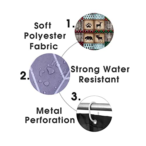 Olebety 4Pcs Woodland Animals Shower Curtain Set, Black Bear Moose Deer Red Green Plaid Country Rustic Farmhouse Lodge Cabin Christmas Bathroom Decor, Non-Slip Bath Mat Bathroom Rugs, Hunting Gifts #TOP6