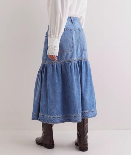 Femiserah Women's Washed Fishtail Denim Skirt High Waist Ruffle Fashion Casual Midi Jean Skirts with Pockets3