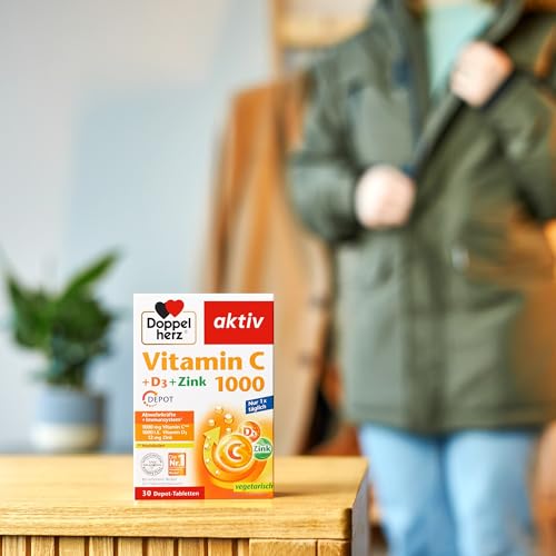 Doppelherz Vitamin C 1000 + D3 + Zink - Hochdosiert mit Vitamin C und Vitamin D zur Unterstützung des Immunsystems und zum Schutz der Zellen - 100 DEPOT-Tabletten