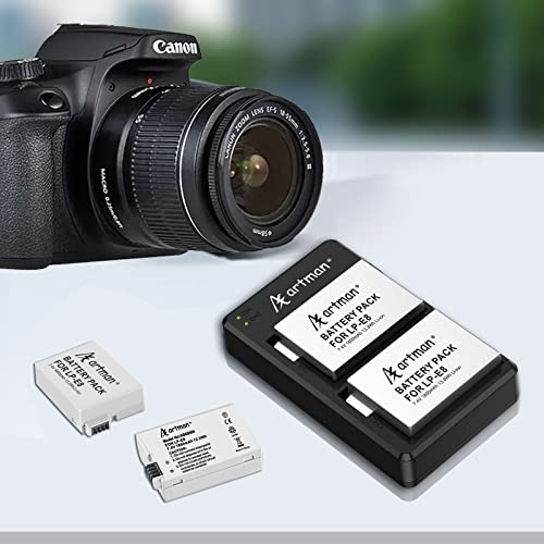 Artman Lp-E8 Battery And Rapid Dual Usb Charger Kit For Fully Compatible With Canon Eos Rebel T3I T2I T4I T5I, Eos 600D 550D 650D 700D, Kiss X4 X5 X6 X7, Lc-E8E Digital Cameras(2-Pack 1800Mah) #TOP5