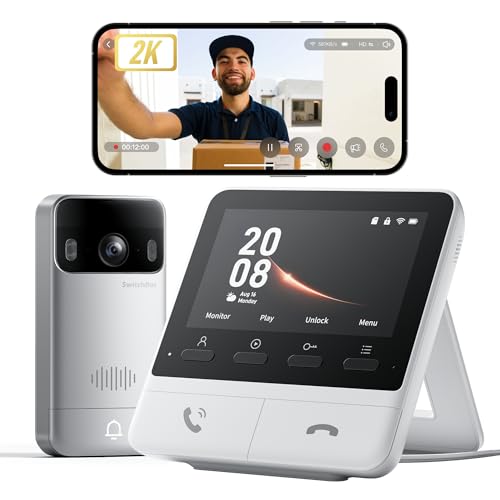 SwitchBot WLAN Türklingel mit Kamera, 2K Video Türklingel mit 4,3 Zoll Farbbildschirm, Smart Türklingel Kamera mit 165° Weitwinkel, 5000 mAh, Zwei-Wege-Audio, Kompatibel mit Alexa
