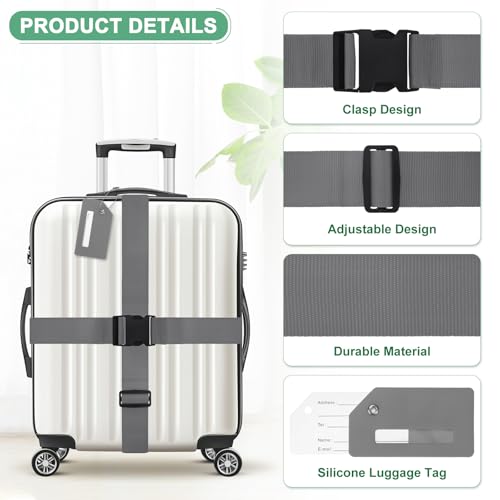 Image of M METERXITY 2-Sets Luggage Straps TSA Approved, Travel Straps for Luggage Suitcase Tags Set, Adjustable Suitcase Belt [Gray]