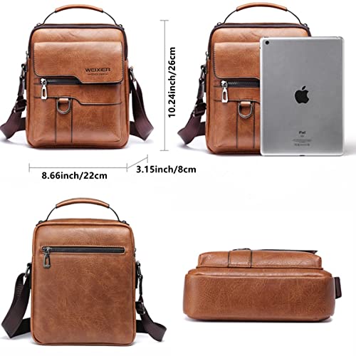 Hjkiopc Zipper Buckle Leather Messenger Bag Vintage Handle Bags (Red-Brown) #TOP1