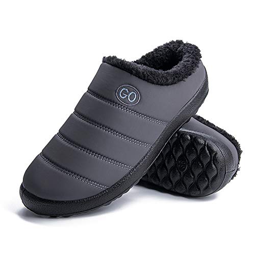 Womens Comfortable Memory Foam Slippers Winter Plush Fleece Lined House Shoes Anti-Skid Rubber Sole Indoor Outdoor Slipper Grey