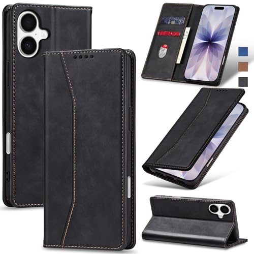 Image of Jasonyu Flip Wallet Case for iPhone 17,Leather Magnetic Folio Cover with Card Holder,Kickstand - TPU Shockproof Durable Protective Phone Case,Black