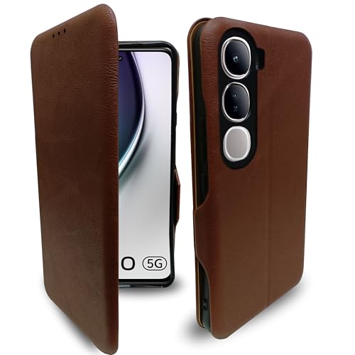 Image of Premium Vegan Leather Phone Cover with Card Slot - Slim, Durable, Privacy Protection, Kickstand Function, Elegant Flip Wallet Cases Compatible for Vivo Y300 5G (Brown)