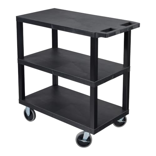 Image of Luxor EC222HD-B Cart with 3 Flat Shelves, 18 inch x 32 inch, Black