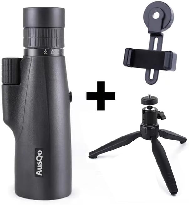 Miniatura 7 de Telescopio monocular HD de 10-30 × 55 con zoom manual, resistente al agua y de gran aumento con adaptador para teléfono inteligente, trípode, prisma