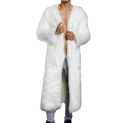 Colf Winter Mens Long Sleeve Parka Coat Faux Fur Coat Jacket Fluffy Long Outwear Overcoat
