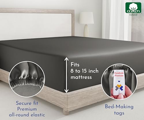 California Design Den 2-Pack Twin XL Fitted Sheets Only - Soft 400 Thread Count Sateen, Natural 100% Cotton Twin XL Sheets Fitted, Deep Pockets with No-Pop Off Elastic, Cool and Durable - Grey